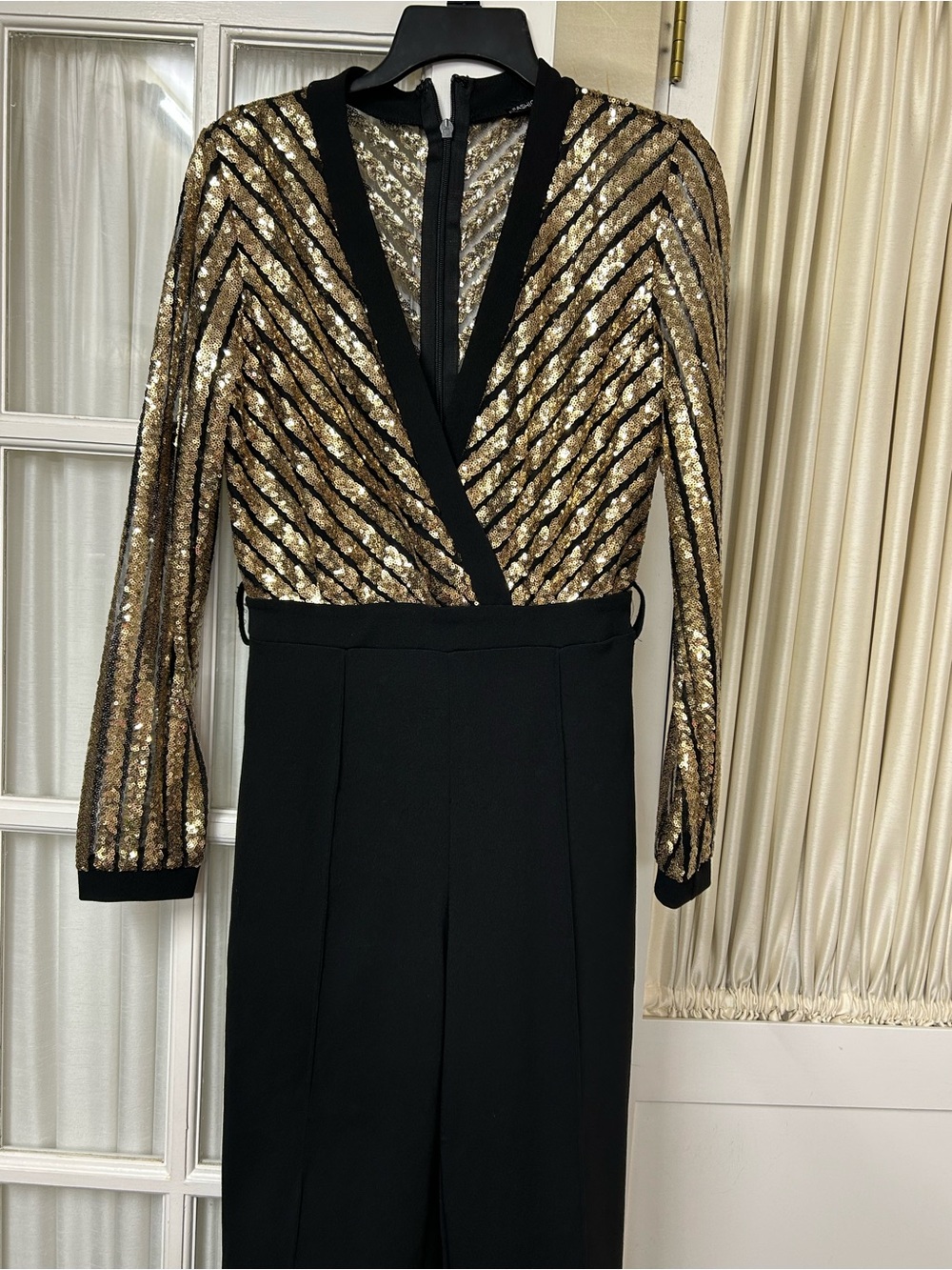 Fashion Nova Overlap Front Plunging V Sequin Jumpsuit - Picture 5 of 8